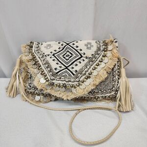 SHASHI Alexa Clutch Multi Beaded Fringe Charm Boho Crossbody Bag